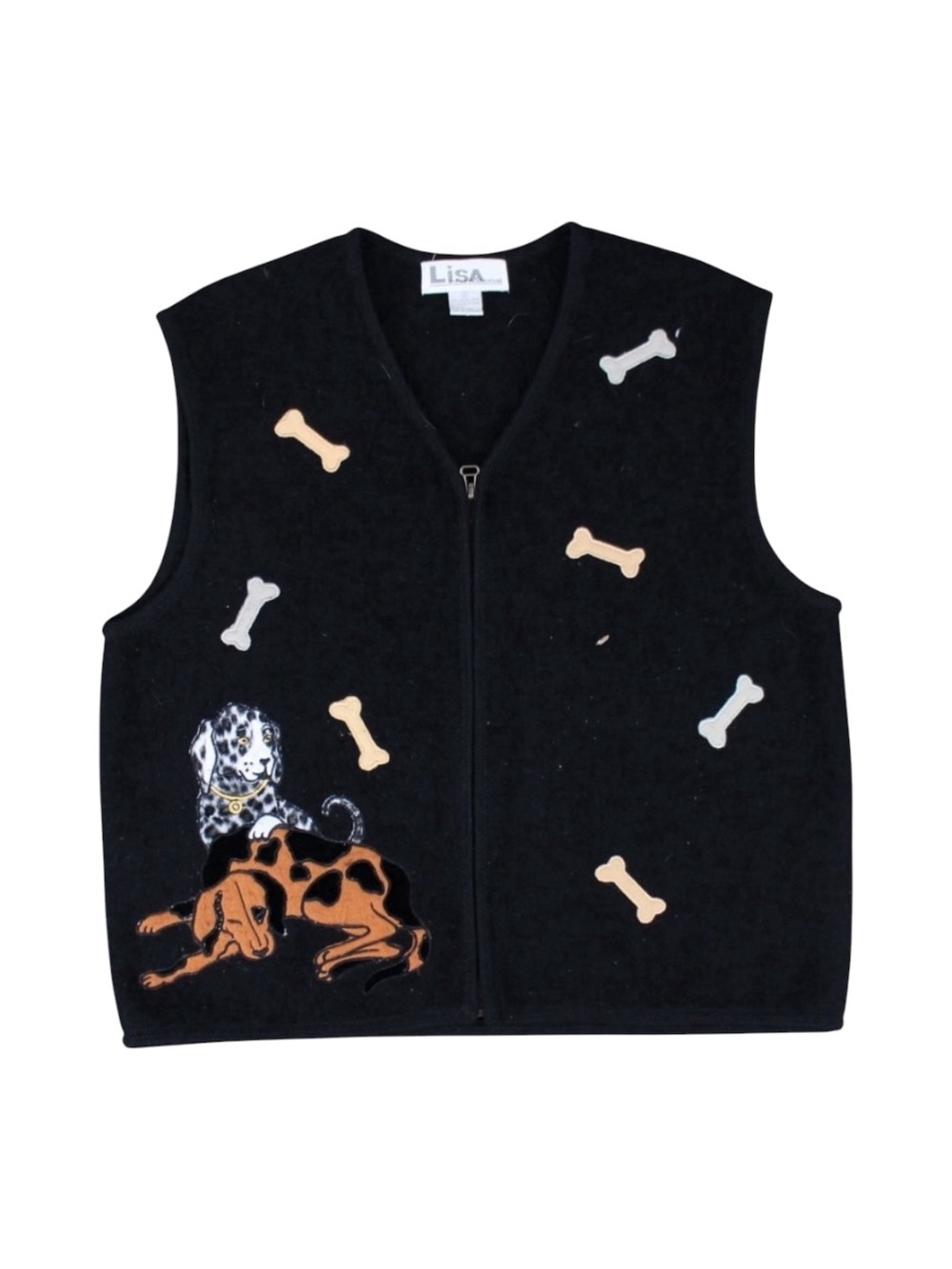 Lisa International Dog Sweater Vest Black Boiled Wool Zip Front‎ Women's XL